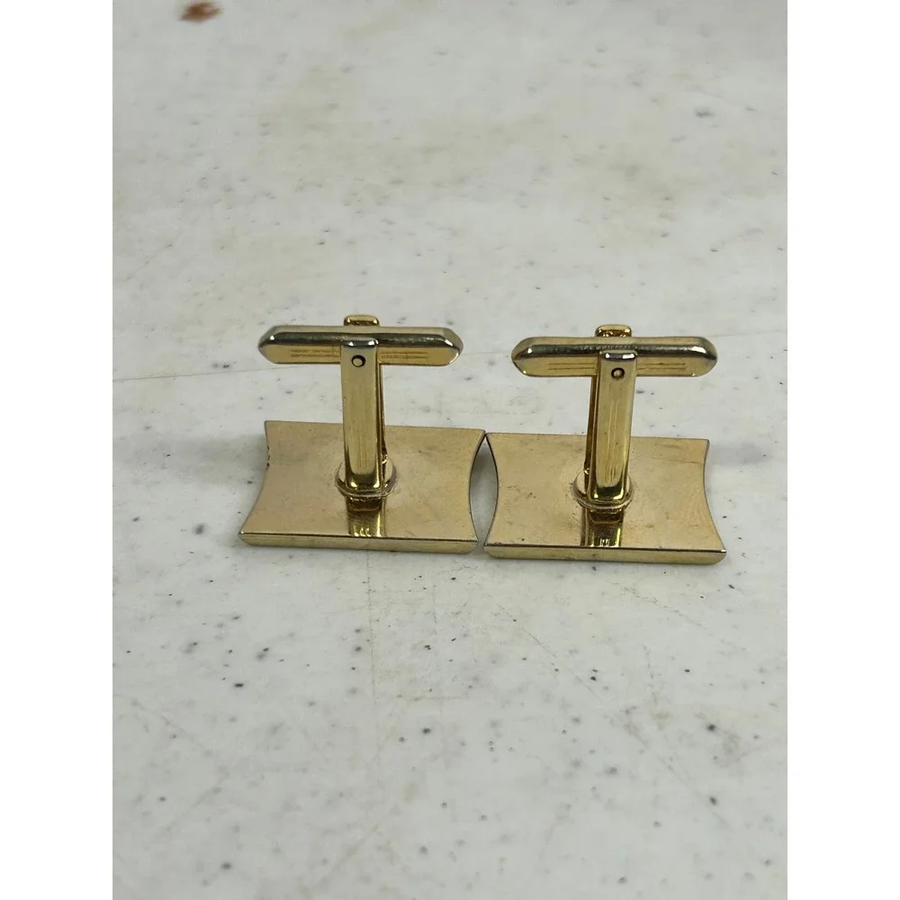 Vintage Hickok USA Gold Tone Black Enamel Initial G Square Cufflinks Mid Century